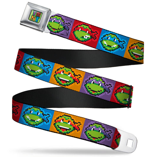 TMNT 8-Bit Full Color Greens Multi Color Seatbelt Belt - Classic TMNT 8-Bit Face Blocks Multi Color Webbing