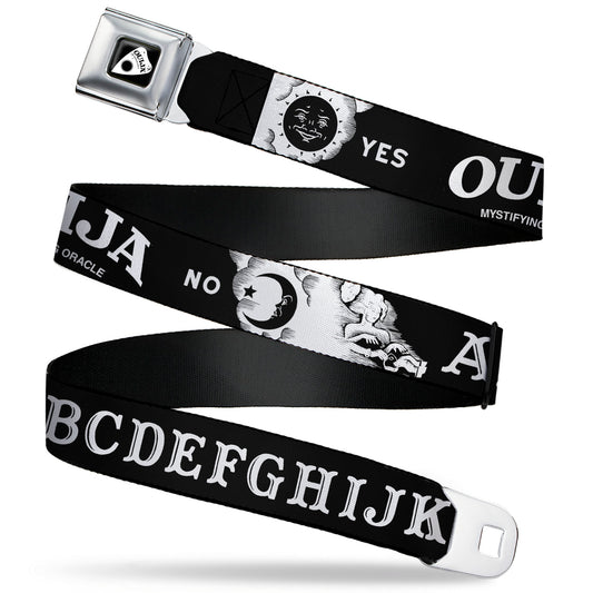 OUIJA Board Logo Planchette Full Color Red/White Seatbelt Belt - OUIJA Board Letters and Elements Black/White Webbing