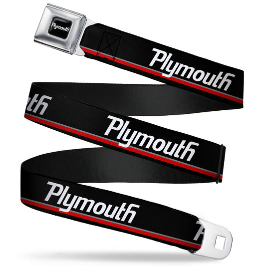PLYMOUTH Text Logo Full Color Black White Seatbelt Belt - PLYMOUTH Text/Stripe Black/White/Gray/Red Webbing