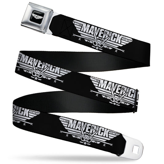 TOP GUN Title Logo Full Color Black/White Seatbelt Belt - TOP GUN MAVERICK Fighter Jet Logo Weathered Black/White Webbing