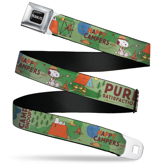 PEANUTS Title Logo Full Color Black/White Seatbelt Belt - Peanuts HAPPY CAMPER BEAGLE SCOUTS Scenes Webbing
