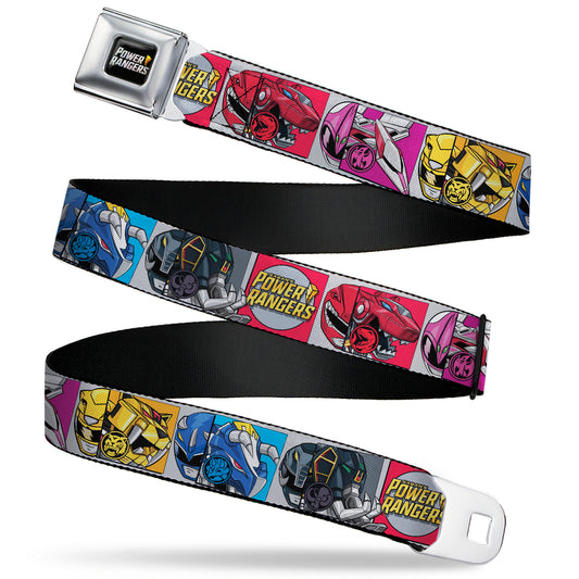 POWER RANGERS Bolt Logo Full Color Black/Gray/Yellows Seatbelt Belt - SABAN'S POWER RANGERS Ranger Zord and Icon Blocks and Title Logo Webbing
