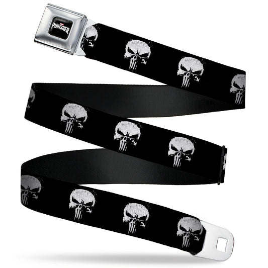 MARVEL THE PUNISHER 2017 Series Logo Full Color Black/Red/White Seatbelt Belt - Punisher 2017 Series Icon Black/White Webbing