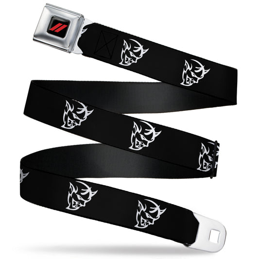 Dodge Rhombus Icon Full Color Black Red Seatbelt Belt - Dodge Demon Icon Black/White Webbing