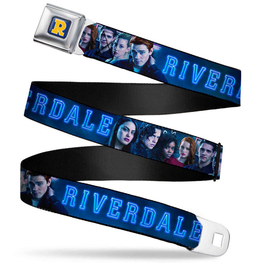 RIVERDALE "R" Logo Full Color Blue White Yellow Seatbelt Belt - RIVERDALE 7-Character Group Pose Blues Webbing