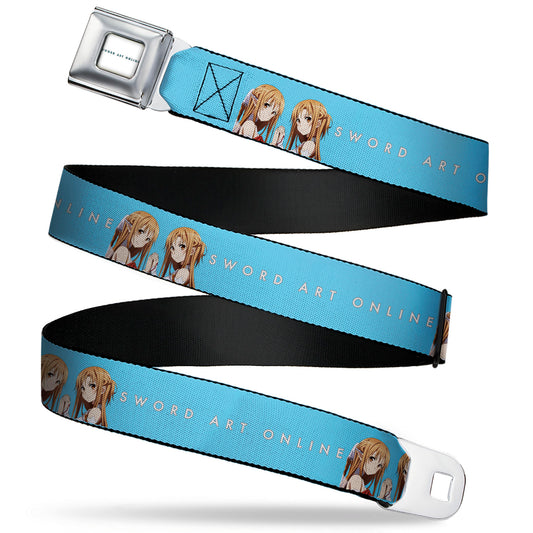 SWORD ART ONLINE Title Logo Full Color White/Blue Seatbelt Belt - SWORD ART ONLINE Asuna Comic Book Cover Pose and Title Logo Blue Webbing
