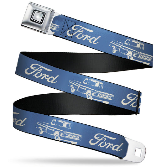Starburst Seatbelt Belt - FORD Script and Vintage Truck Blue/White Webbing