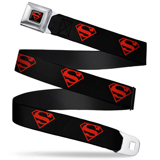 Superboy Shield Full Color Black Red Seatbelt Belt - Superboy Shield Black/Red Webbing