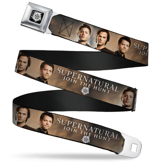 Winchester Logo Full Color Black White Seatbelt Belt - Dean, Sam & Castiel SUPERNATURAL JOIN THE HUNT Webbing
