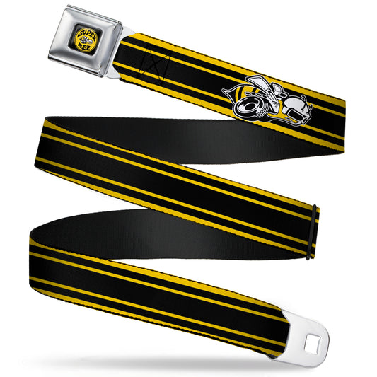 SUPER BEE Logo Full Color Black Yellow White Seatbelt Belt - SUPER BEE Logo/Stripes Black/Yellow/White Webbing