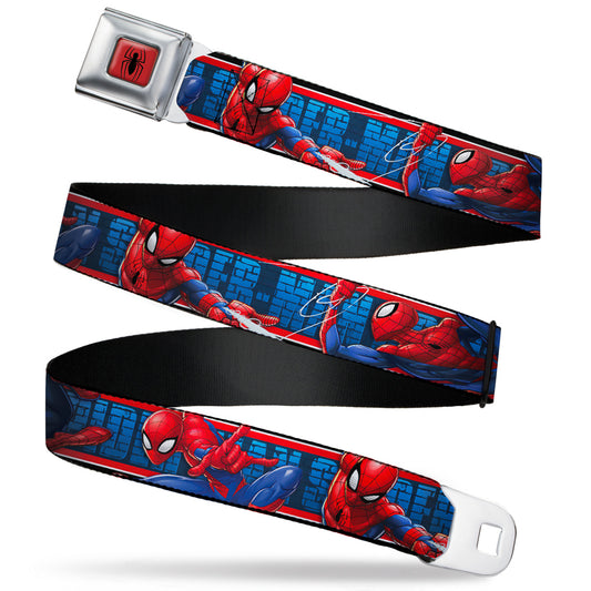 Spider Logo5 Full Color Red/Black Seatbelt Belt - SPIDER-MAN 3-Action Poses/Bricks/Stripe Blues/Red/White Webbing