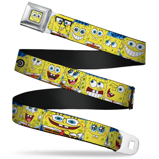Sponge Bob Face CLOSE-UP Seatbelt Belt - SpongeBob Expressions Stripe Blue Webbing