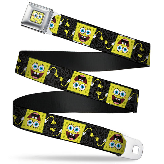 Sponge Bob Face CLOSE-UP Seatbelt Belt - SpongeBob Pose Flip/Camo Gray/Black Webbing