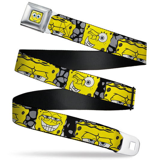 Sponge Bob Face CLOSE-UP Seatbelt Belt - SpongeBob 4-CLOSE-UP Expressions/Crackle Black/Gray/Yellow Webbing