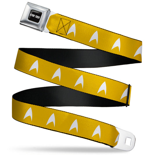 STAR TREK Text Logo Full Color Black/White Seatbelt Belt - Star Trek Starfleet Insignia Golden Yellow/White Webbing