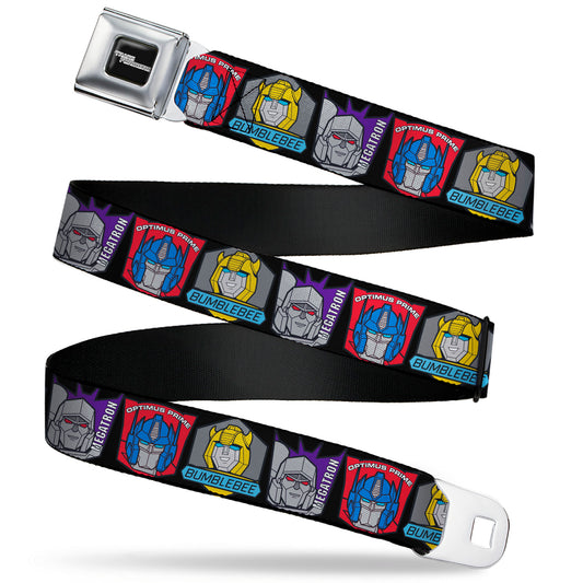 TRANSFORMERS Title Logo Full Color Black/Grays Seatbelt Belt - Transformers Character Trio Face and Name Icons Black/Multi Color Webbing