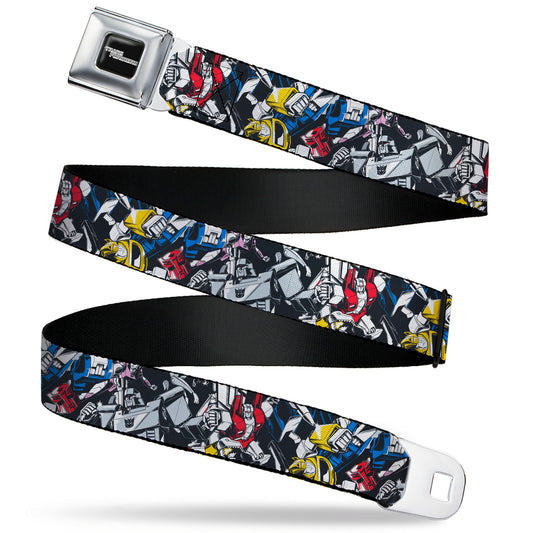 TRANSFORMERS Title Logo Full Color Black/Grays Seatbelt Belt - Transformers Autobot and Decepticon Robots and Alternate Modes Collage Webbing