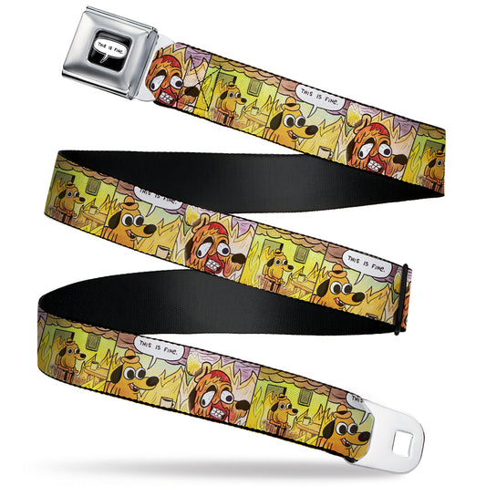 THIS IS FINE Quote Bubble Full Color Black/White Seatbelt Belt - THIS IS FINE Question Hound Cafe Fire Comic Strip Blocks Webbing