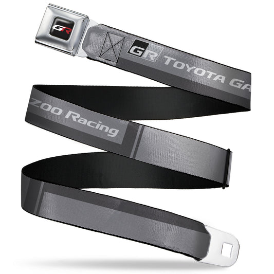 Toyota Gazoo Racing GR Logo Full Color Black/White/Red Seatbelt Belt - TOYOTA GAZOO RACING GR Logo and Text Grays/Black/White Webbing