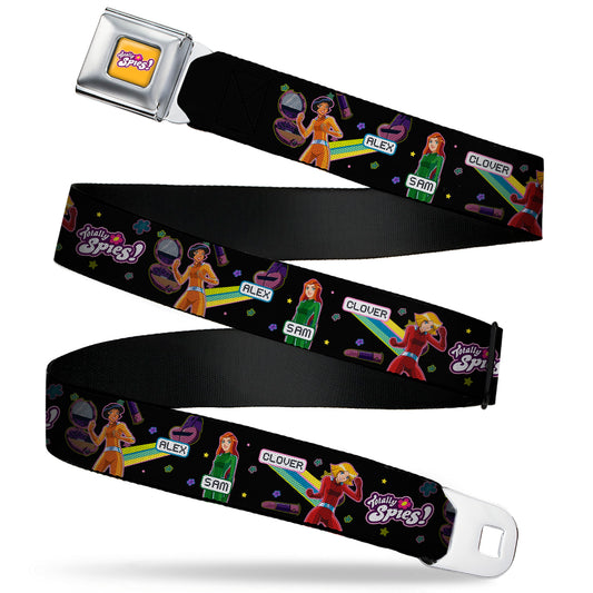 TOTALLY SPIES! Title Logo Full Color Yellow Seatbelt Belt - TOTALLY SPIES Action Poses and Title Logo Black/Multi Color Webbing