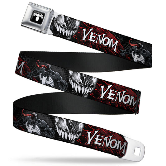 Venom Spider Logo Full Color Black/White Seatbelt Belt - VENOM Pose/Expression Gray/Black/Red/White Webbing