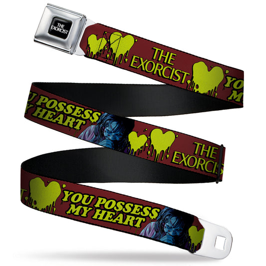THE EXORCIST Title Logo Full Color Black/White Seatbelt Belt - THE EXORCIST Regan YOU POSSESS MY HEART Pose Red/Yellow Webbing