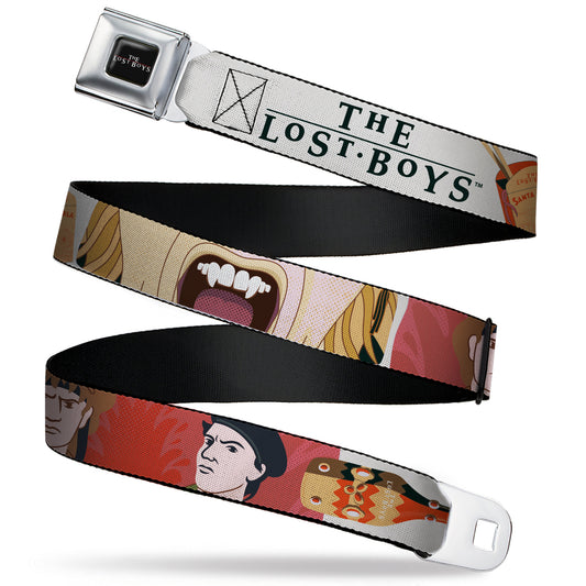 THE LOST BOYS Title Logo Full Color Black/White Seatbelt Belt - THE LOST BOYS Edgar and Alan Pop Art Icons Collage White Webbing