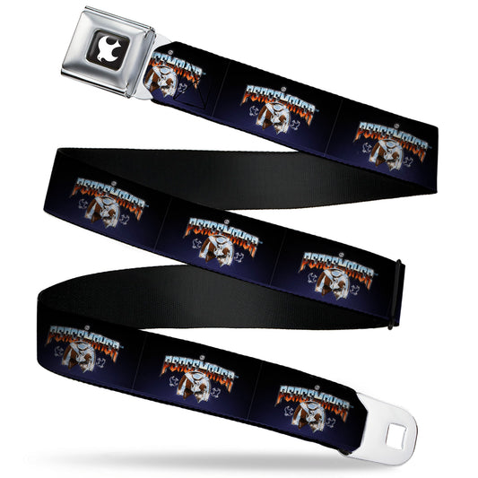 Peacemaker Dove Logo Full Color Black/White Seatbelt Belt - PEACEMAKER Mask Title Logo Blue Webbing