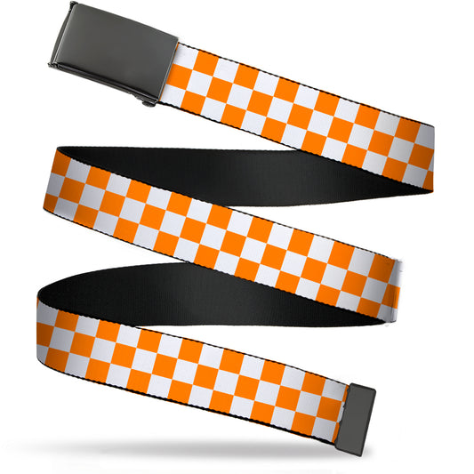 Web Belt Blank Black Buckle - Checker White/TN Orange Webbing