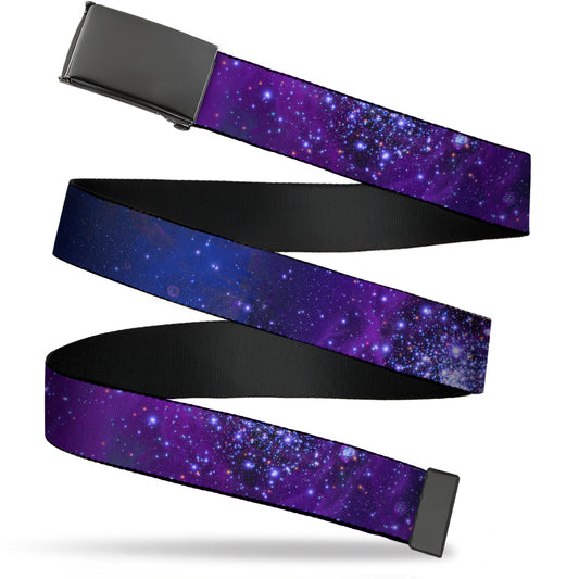 Web Belt Blank Black Buckle - Galaxy Blues/Purples Webbing