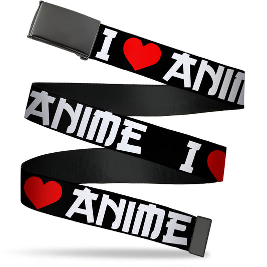 Web Belt Blank Black Buckle - I "Heart" ANIME Bold Black/White/Red Webbing