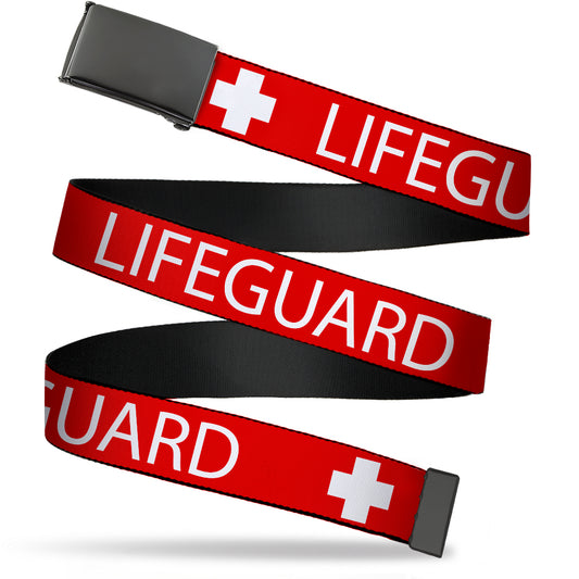 Web Belt Blank Black Buckle - LIFEGUARD/Logo Red/White Webbing