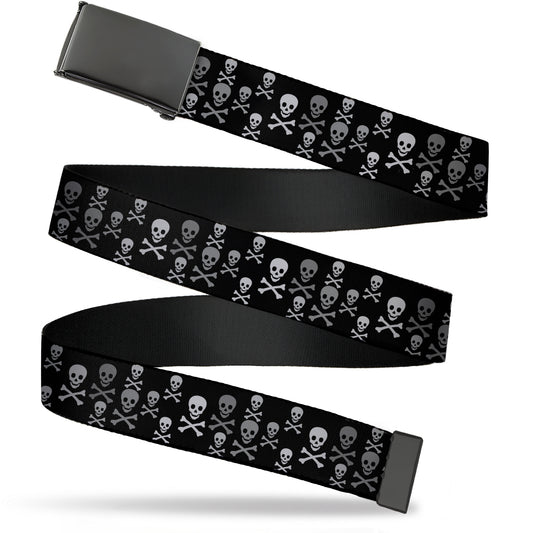 Web Belt Blank Black Buckle - Multi Skull Black/Gray Webbing
