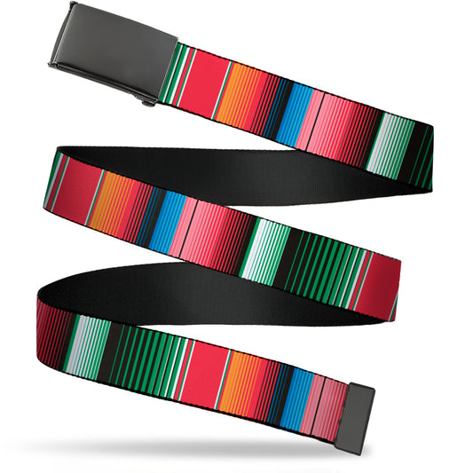 Web Belt Blank Black Buckle - Zarape5 Vertical Multi Color Stripe Webbing