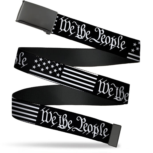 Web Belt Blank Black Buckle - Americana Flag/WE THE PEOPLE Black/White Webbing