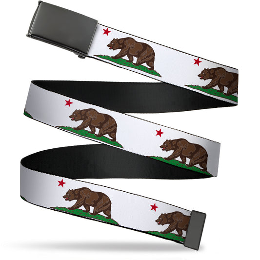 Web Belt Blank Black Buckle - Cali Bear White Webbing