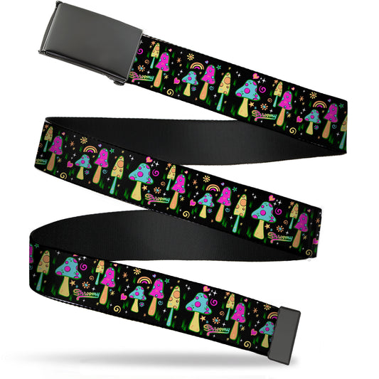 Black Buckle Web Belt - Mushroom SHROOMY Garden Black/Multi Color Webbing
