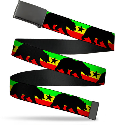 Web Belt Blank Black Buckle - Cali Bear/Star Silhouette Rasta/Black Webbing