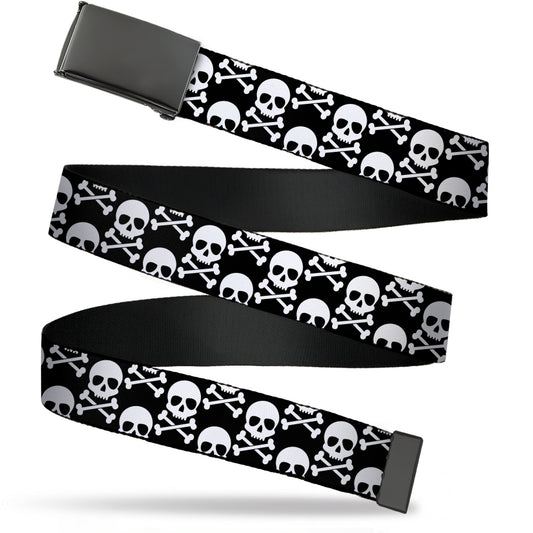 Web Belt Blank Black Buckle - Skull & Cross Bones Staggered Black/White Webbing