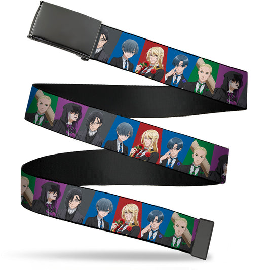 Web Belt Blank Black Buckle - Black Butler Six Character Pose Blocks Multi Color Webbing