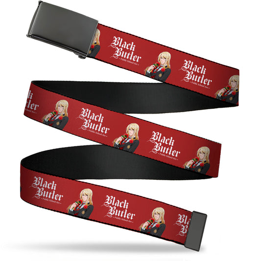 Web Belt Blank Black Buckle - BLACK BUTLER Edgar Redmond Pose and Title Logo Red Webbing