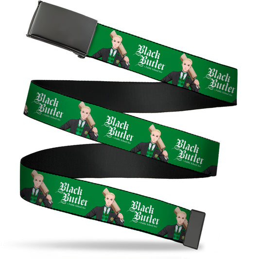 Web Belt Blank Black Buckle - BLACK BUTLER Herman Greenhill Pose and Title Logo Green Webbing