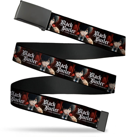 Web Belt Blank Black Buckle - BLACK BUTLER Ciel Phantomhive Fork Pose and Title Logo Webbing