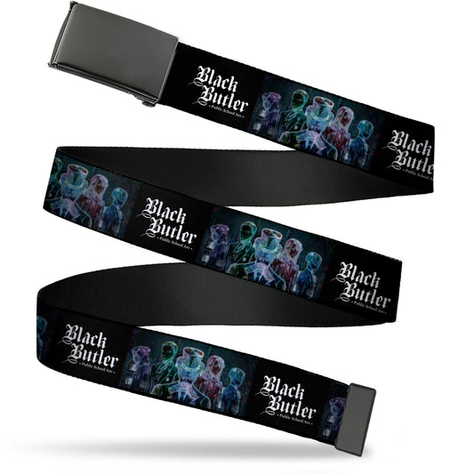 Web Belt Blank Black Buckle - BLACK BUTLER Five Character Group Pose and Title Logo Black Webbing