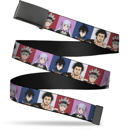 Web Belt Clamp Buckle - Black Clover Four Character Pose Blocks Multi Color Webbing