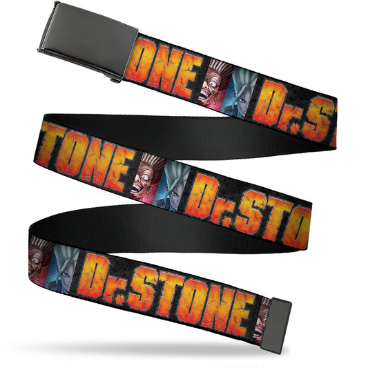 Web Belt Blank Black Buckle - DR. STONE Title Logo and Ibarra Suika Split Pose Black Webbing