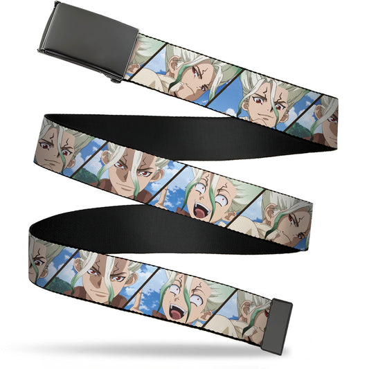 Web Belt Blank Black Buckle - Dr. Stone Senku Ishigami Expression Blocks Blues Webbing