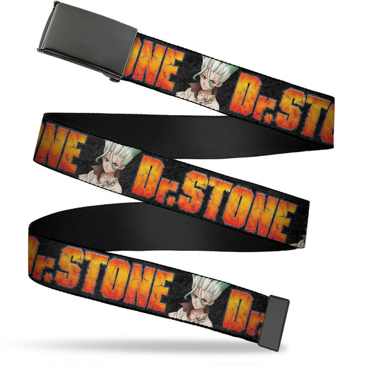 Web Belt Blank Black Buckle - DR. STONE Title Logo and Senku Ishigami Pose Black Webbing