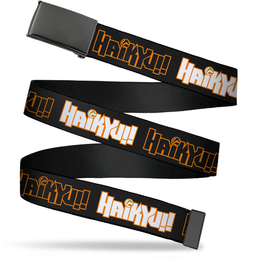 Web Belt Blank Black Buckle - HAIKYU Title Logos Black/Orange/White Webbing