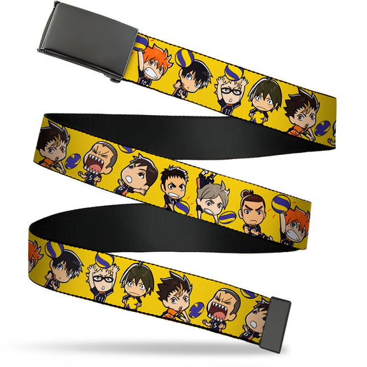 Web Belt Blank Black Buckle - Haikyu Chibi Volleyball Player Warm Up Pose Yellow Webbing